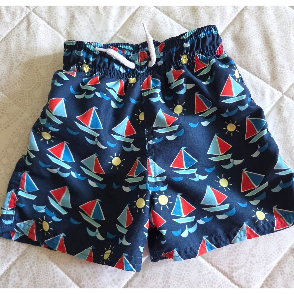 Floatimini Sailboat Swim/Play Shorts – Navy Nautical Print – Toddler 3T
